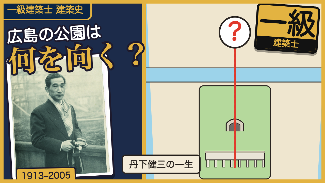 【アニメ】丹下健三｜広島の公園は、何に向いている？ 建築家の一生（一級建築士 学科Ⅰ 建築史・計画）
